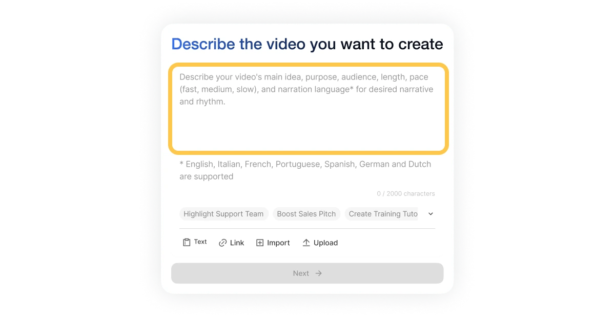 Guide the AI in Visla webpage to video by choosing style, visuals, and voice settings.